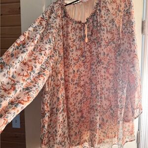 LC Lauren Conrad Pink and Orange Relaxed Long Sleeve Blouse